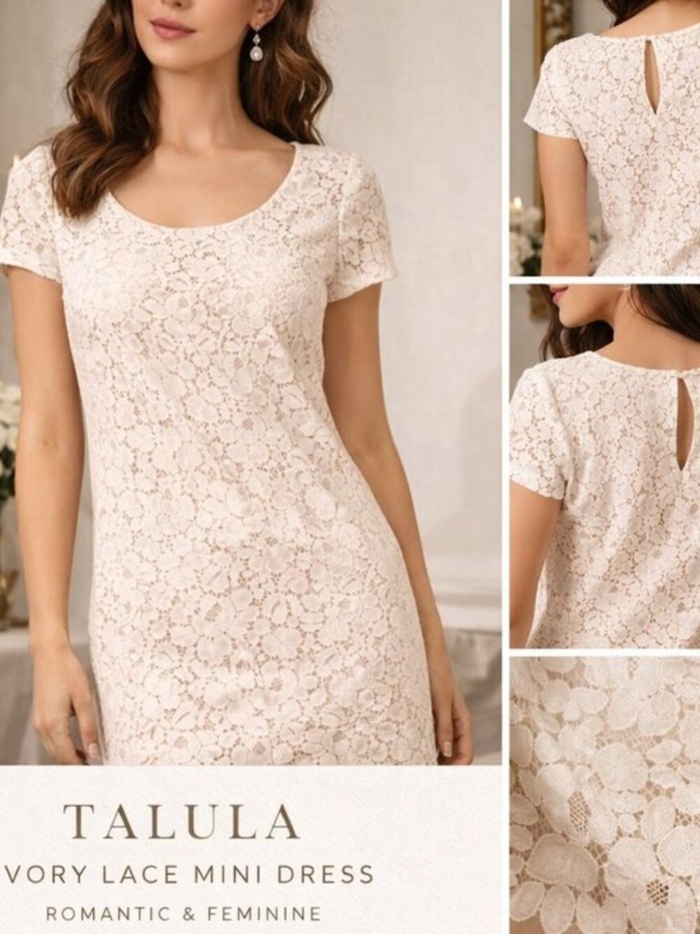 Talula Lace Mini Dress Blush Pink Floral Lace Short Sleeve Romantic Size S